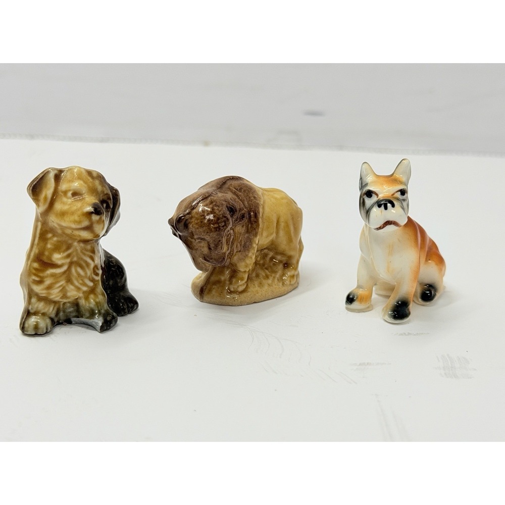Wade Whimsies Lot of 3 Vintage Porcelain Dog Figurines England Miniatures